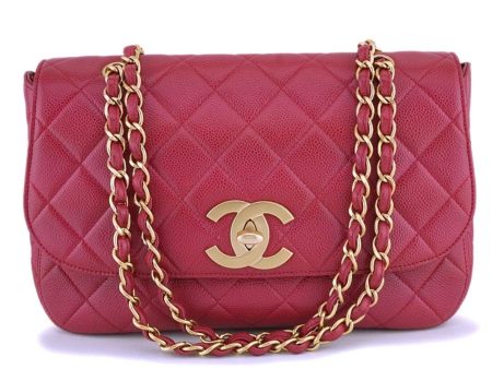 Rare Chanel Vintage Red Caviar Flap with Classic Jumbo CCs Bag GHW Fashion