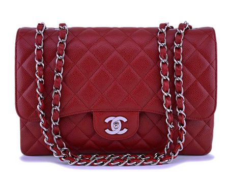 09C Chanel Dark Red Caviar Classic Jumbo Flap Bag SHW Online Sale