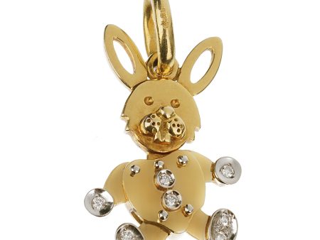 Pomellato Vintage Bunny Yellow & White Gold Diamond Charm Pendant For Sale