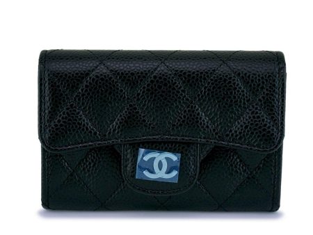 NWT Chanel Black Caviar Compact Flap Card Holder Wallet Case Online now