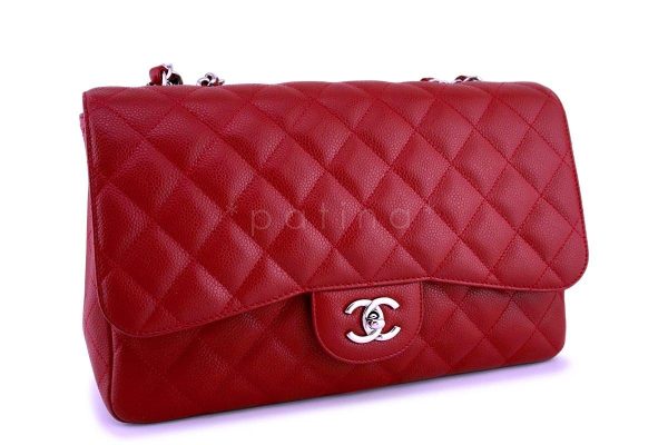 10C Chanel Red Caviar Jumbo 2.55 Classic Flap Bag Discount