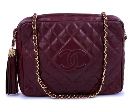 Chanel Vintage Large Classic Wine Red Burgundy XL Large Camera Bag Supply