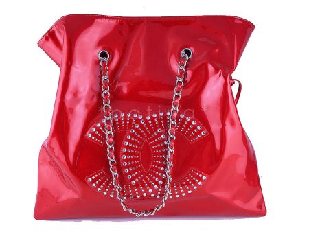 Rare Chanel XL Red Patent Leather Strass Crystals Bon Bons Tote Bag For Sale