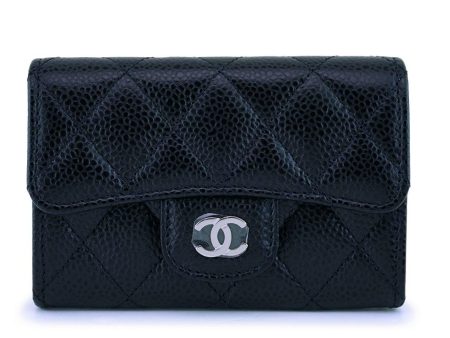 NIB Chanel Black Caviar Classic Card Holder Wallet Case SHW Cheap