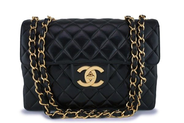 *rare* Chanel Black Vintage Jumbo Classic Flap Bag 24k GHW Online now