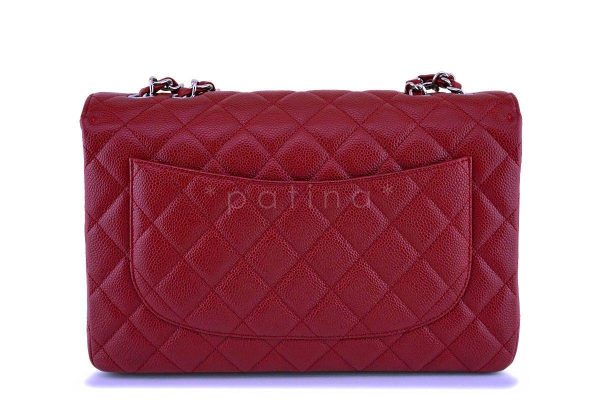 09C Chanel Dark Red Caviar Classic Jumbo Flap Bag SHW Online Sale