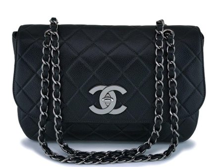 *rare* Chanel Vintage Black Caviar Jumbo Flap Bag RHW For Discount