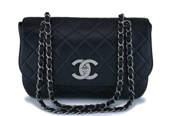 *rare* Chanel Vintage Black Caviar Jumbo Flap Bag RHW For Discount