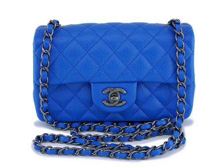 16C Chanel Blue Roi Cobalt Caviar Rectangular Classic Mini Flap Bag RHW Discount