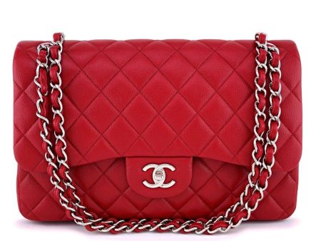 17B Chanel Red Caviar Jumbo Double Flap Bag SHW 63050 For Discount