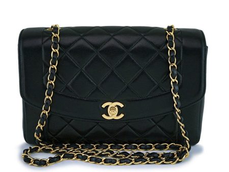 Rare Chanel Vintage Black Medium Classic  pocket  Diana Flap Bag 24k GHW For Sale