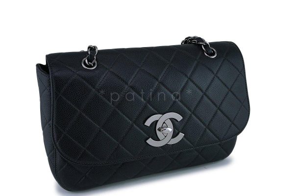 *rare* Chanel Vintage Black Caviar Jumbo Flap Bag RHW For Discount