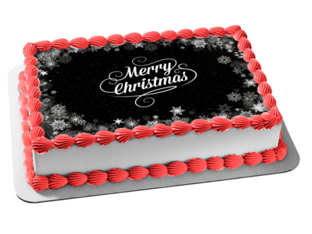 Merry Christmas Black and White Snowflakes Edible Cake Topper Image ABPID55117 on Sale